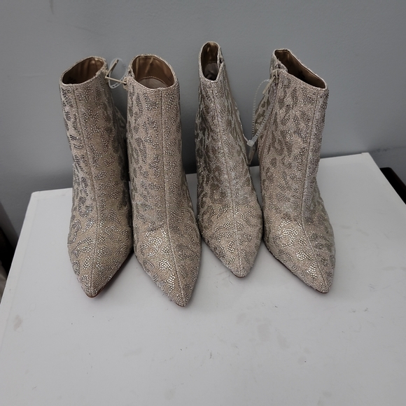 Gianni BiniAnninaTwo Leopard Print Rhinestone Embellished Stiletto Dress Booties - Picture 5 of 11